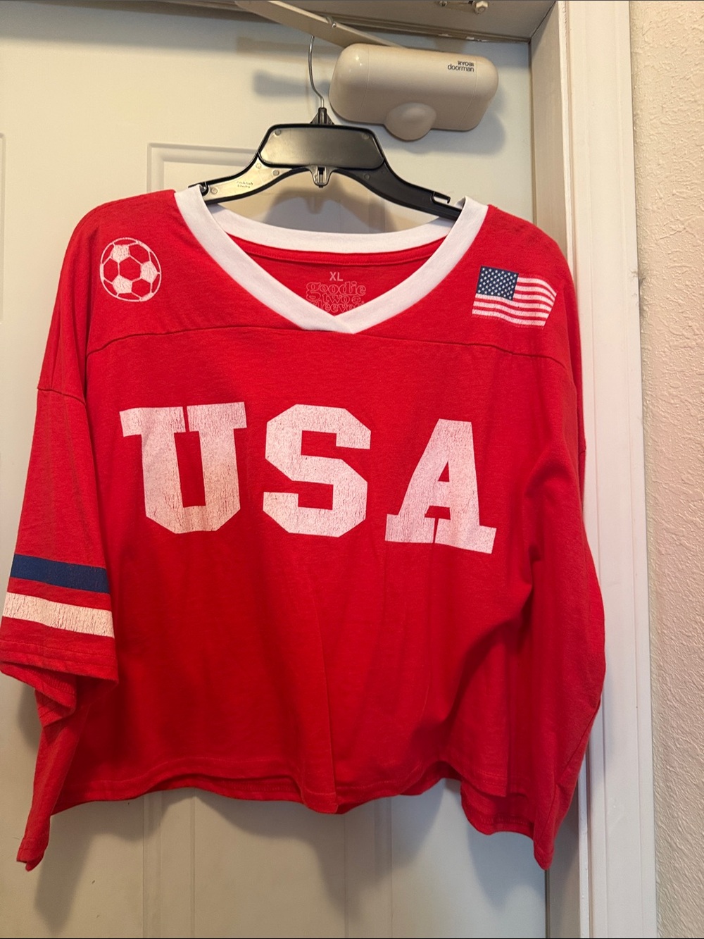 Red USA Graphic V-Neck Jersey Tee